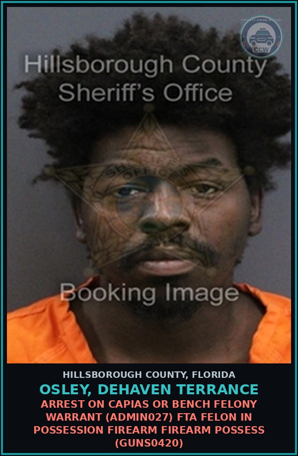 Booking mugshot of OSLEY, DEHAVEN TERRANCE in Hillsborough County