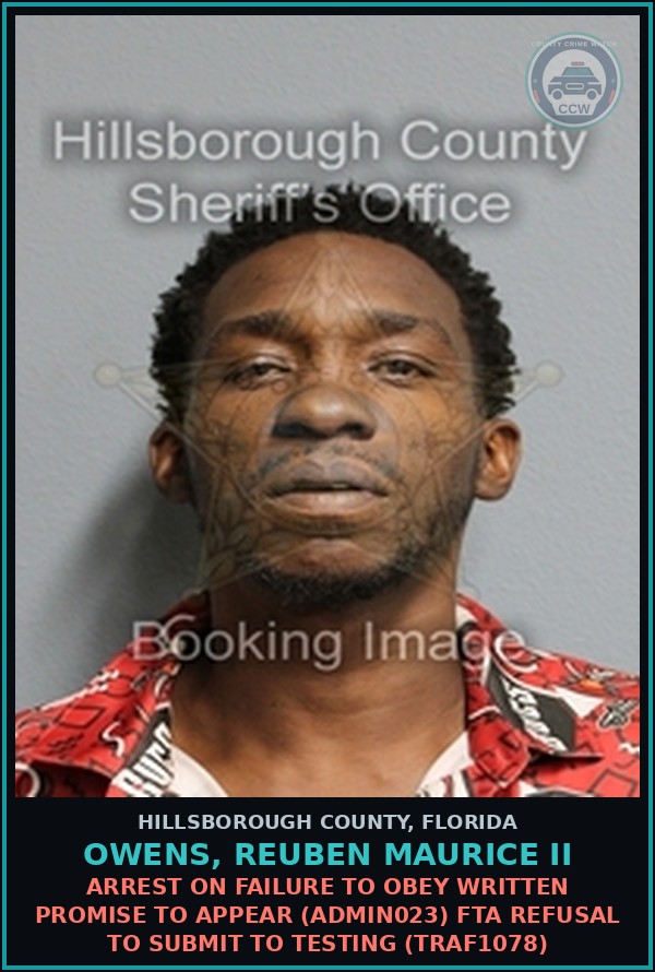 Booking mugshot of OWENS, REUBEN MAURICE II in Hillsborough County