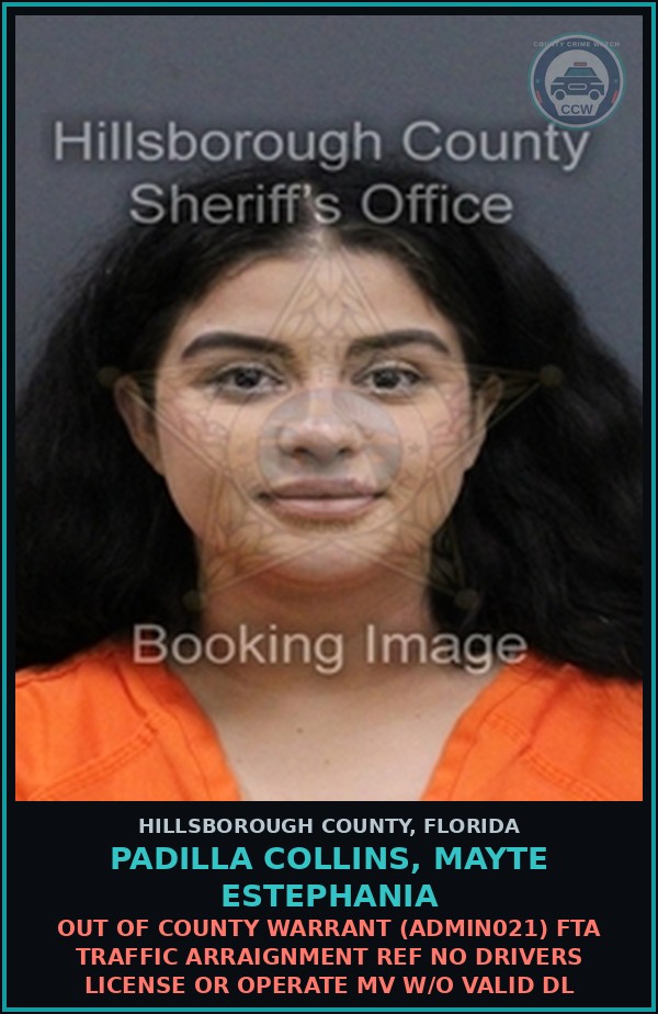 Booking mugshot of PADILLA COLLINS, MAYTE ESTEPHANIA in Hillsborough County