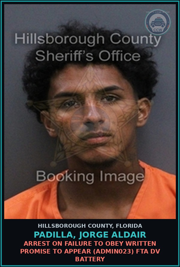 Booking mugshot of PADILLA, JORGE ALDAIR in Hillsborough County