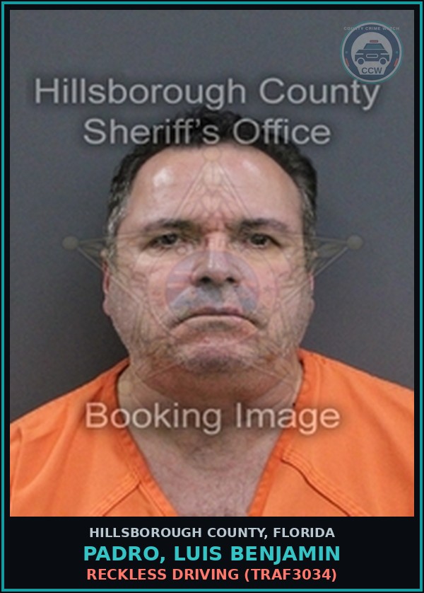 Booking mugshot of PADRO, LUIS BENJAMIN in Hillsborough County