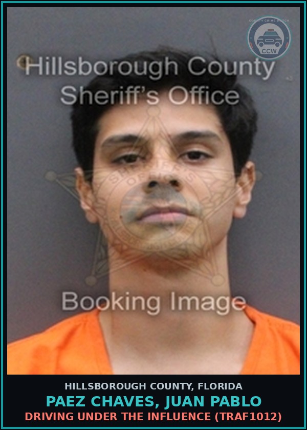 Booking mugshot of PAEZ CHAVES, JUAN PABLO in Hillsborough County