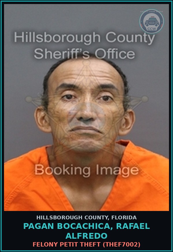 Booking mugshot of PAGAN BOCACHICA, RAFAEL ALFREDO in Hillsborough County