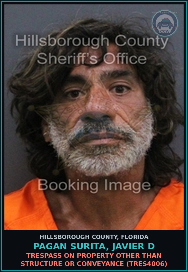 Booking mugshot of PAGAN SURITA, JAVIER D in Hillsborough County