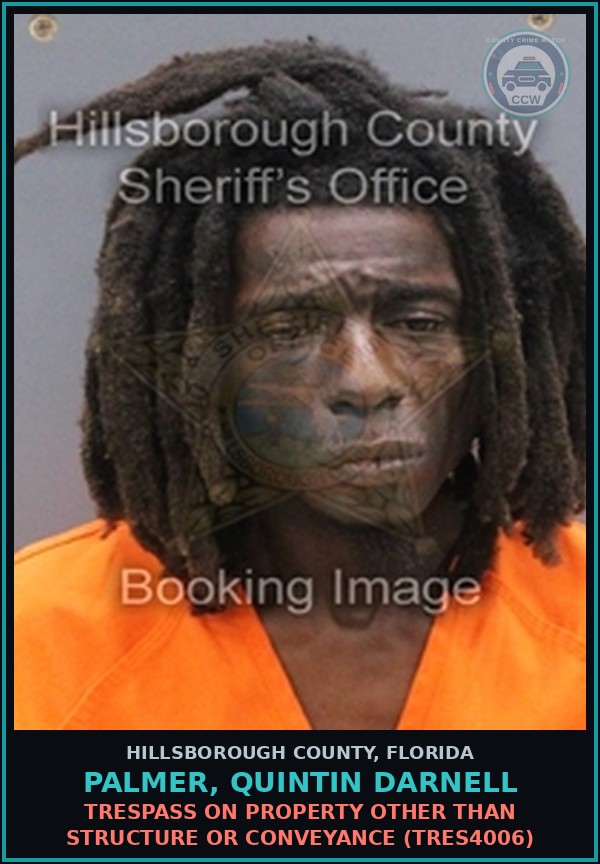 Booking mugshot of PALMER, QUINTIN DARNELL in Hillsborough County