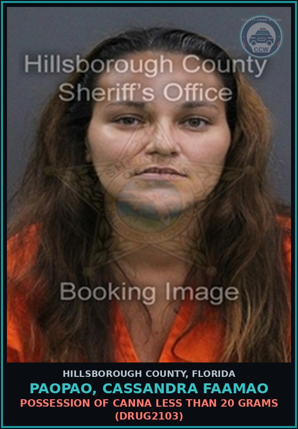 Booking mugshot of PAOPAO, CASSANDRA FAAMAO in Hillsborough County