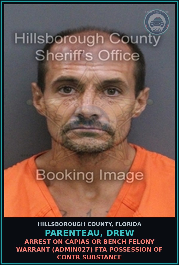 Booking mugshot of PARENTEAU, DREW in Hillsborough County