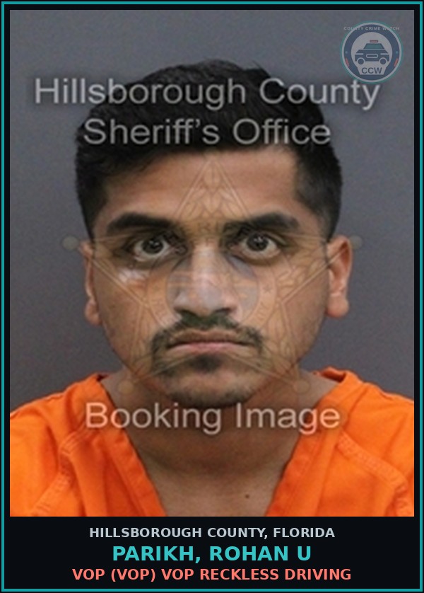 Booking mugshot of PARIKH, ROHAN U in Hillsborough County