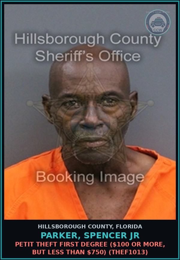 Booking mugshot of PARKER, SPENCER JR in Hillsborough County