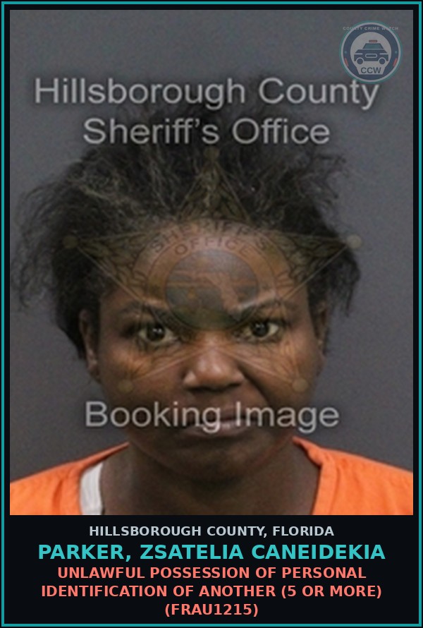 Booking mugshot of PARKER, ZSATELIA CANEIDEKIA in Hillsborough County