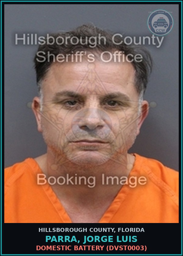 Booking mugshot of PARRA, JORGE LUIS in Hillsborough County