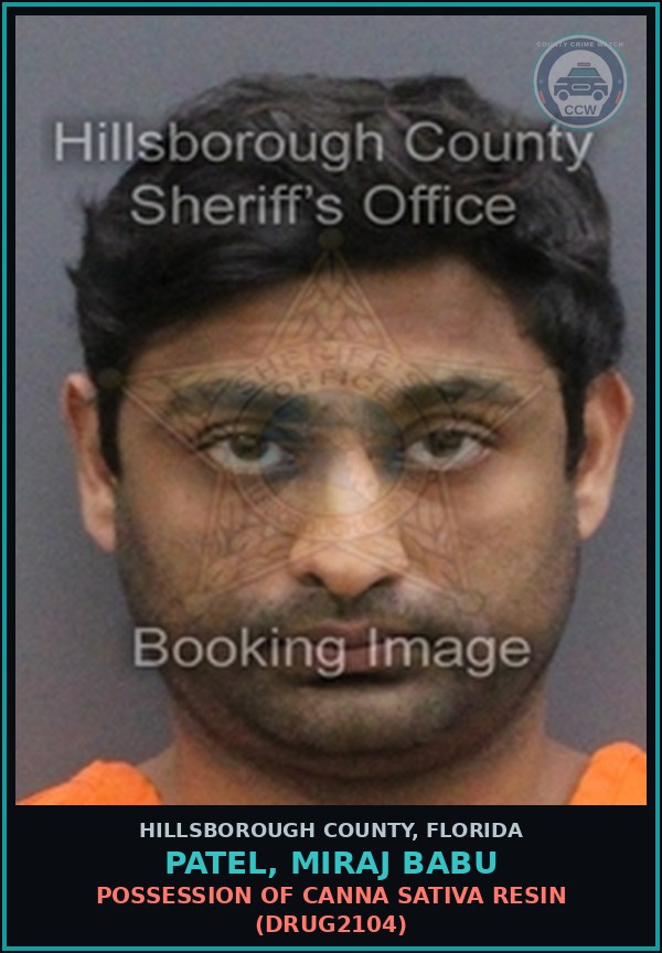 Booking mugshot of PATEL, MIRAJ BABU in Hillsborough County