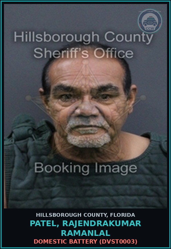 Booking mugshot of PATEL, RAJENDRAKUMAR RAMANLAL in Hillsborough County