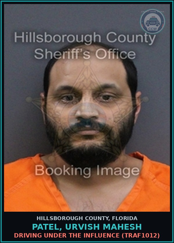 Booking mugshot of PATEL, URVISH MAHESH in Hillsborough County