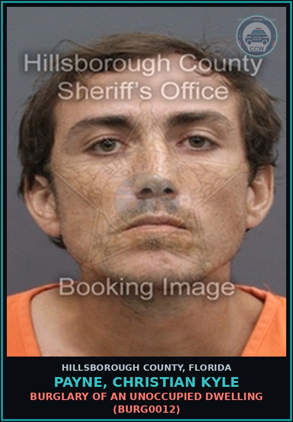 Booking mugshot of PAYNE, CHRISTIAN KYLE in Hillsborough County