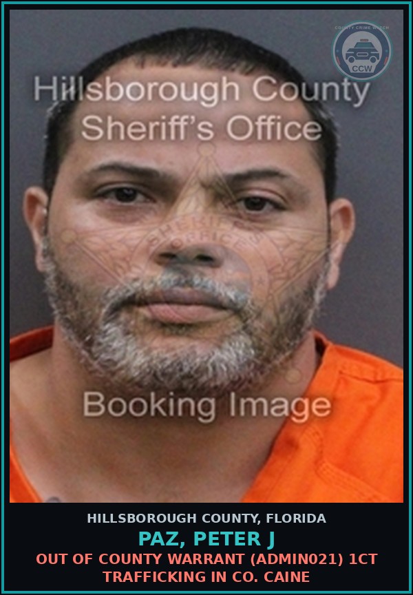 Booking mugshot of PAZ, PETER J in Hillsborough County