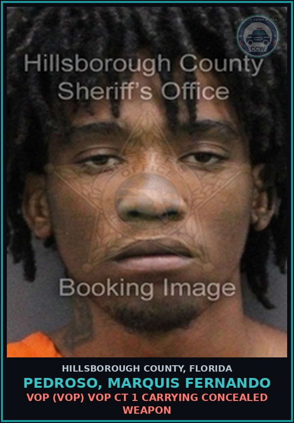 Booking mugshot of PEDROSO, MARQUIS FERNANDO in Hillsborough County