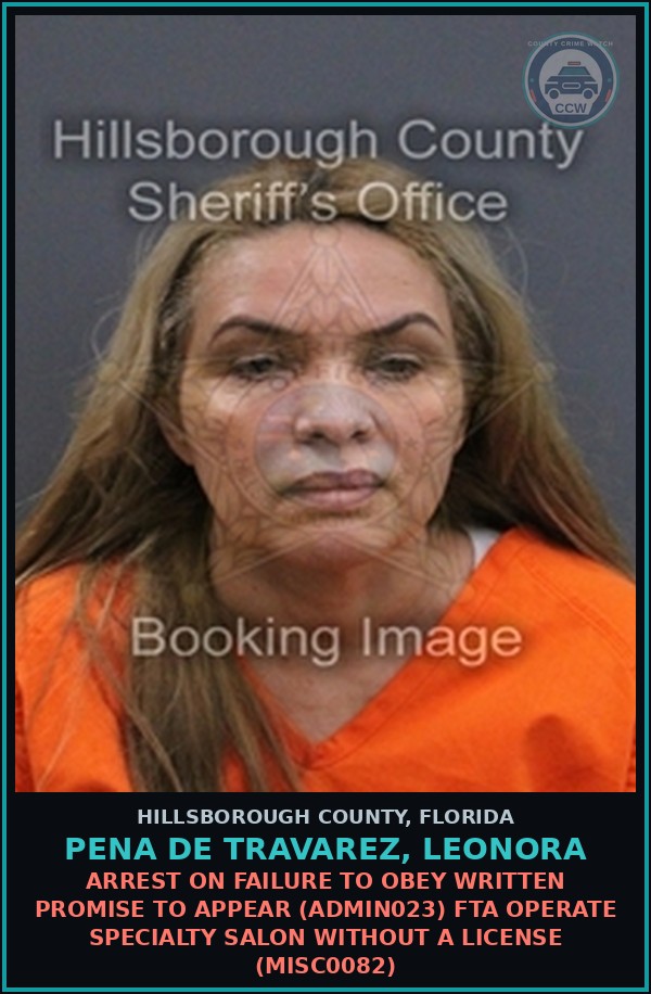 Booking mugshot of PENA DE TRAVAREZ, LEONORA in Hillsborough County