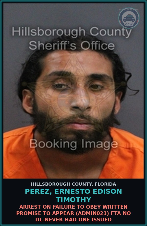 Booking mugshot of PEREZ, ERNESTO EDISON TIMOTHY in Hillsborough County