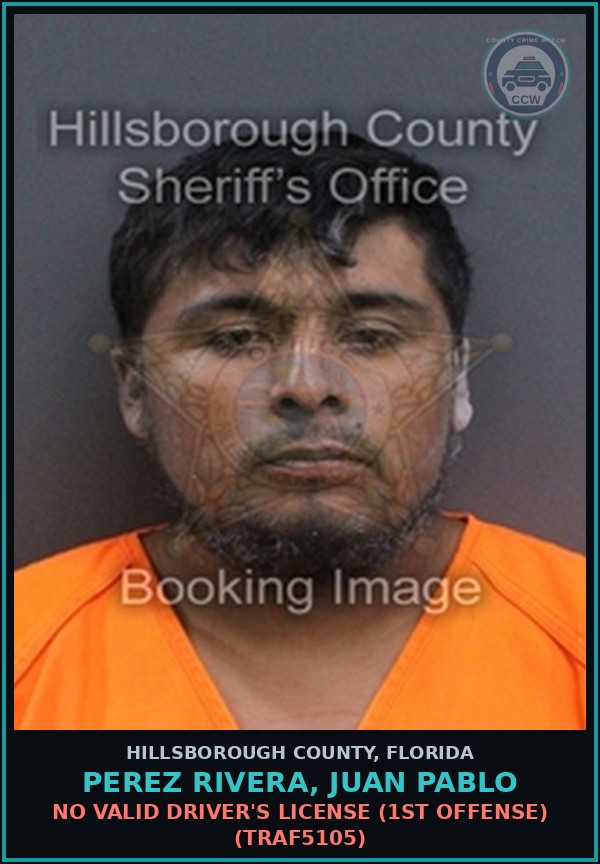 Booking mugshot of PEREZ RIVERA, JUAN PABLO in Hillsborough County