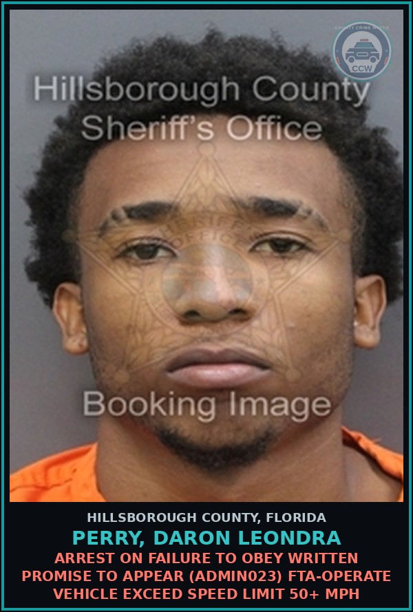 Booking mugshot of PERRY, DARON LEONDRA in Hillsborough County