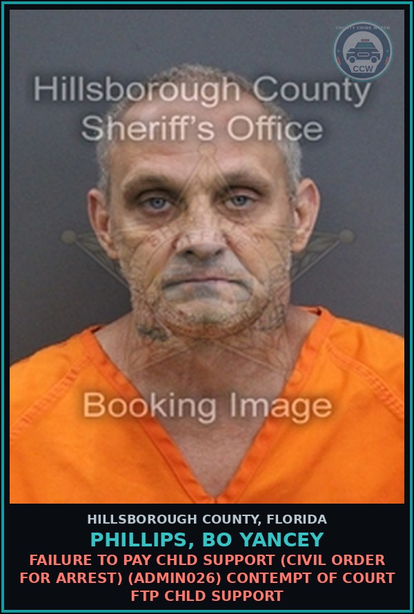 Booking mugshot of PHILLIPS, BO YANCEY in Hillsborough County