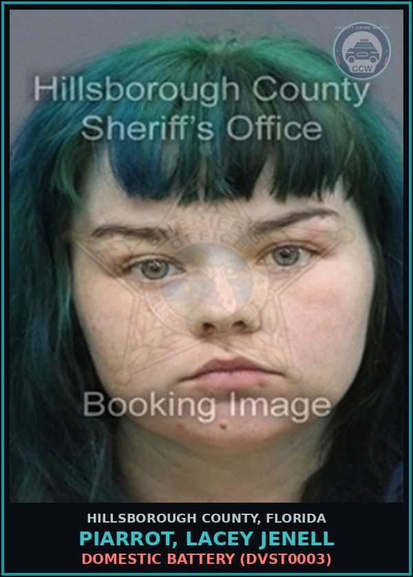 Booking mugshot of PIARROT, LACEY JENELL in Hillsborough County