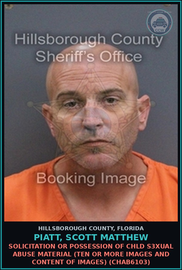 Booking mugshot of PIATT, SCOTT MATTHEW in Hillsborough County