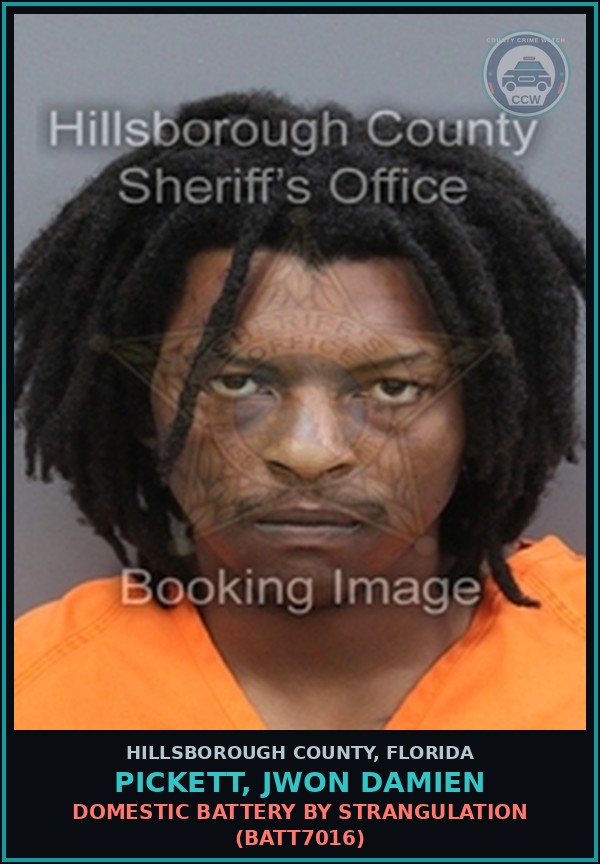 Booking mugshot of PICKETT, JWON DAMIEN in Hillsborough County