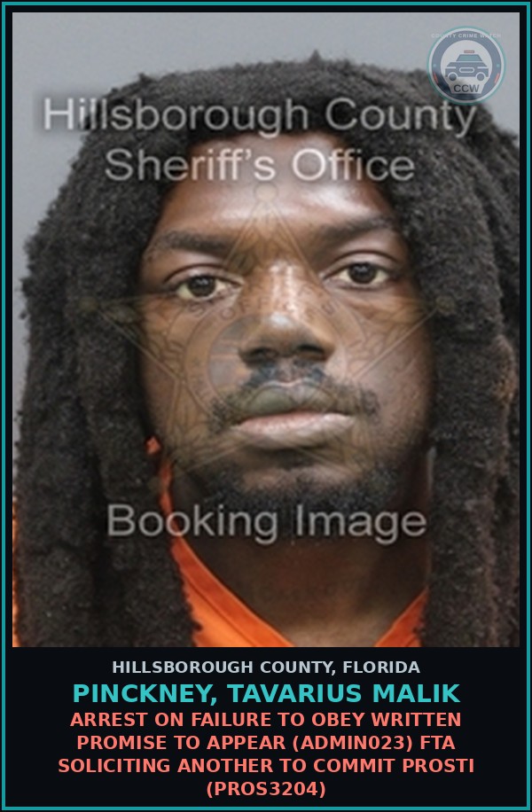 Booking mugshot of PINCKNEY, TAVARIUS MALIK in Hillsborough County