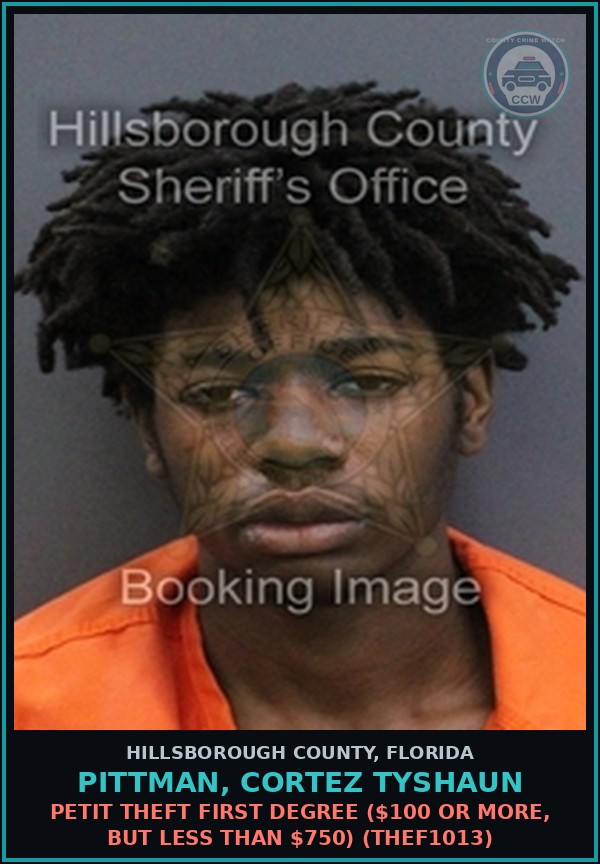 Booking mugshot of PITTMAN, CORTEZ TYSHAUN in Hillsborough County