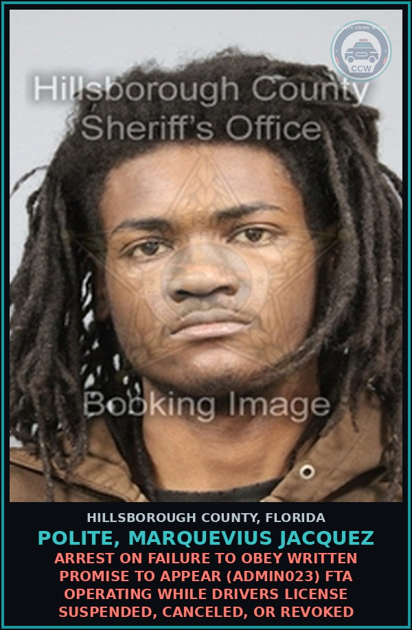 Booking mugshot of POLITE, MARQUEVIUS JACQUEZ in Hillsborough County