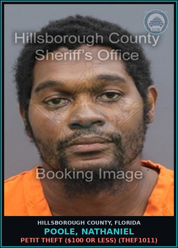 Booking mugshot of POOLE, NATHANIEL in Hillsborough County