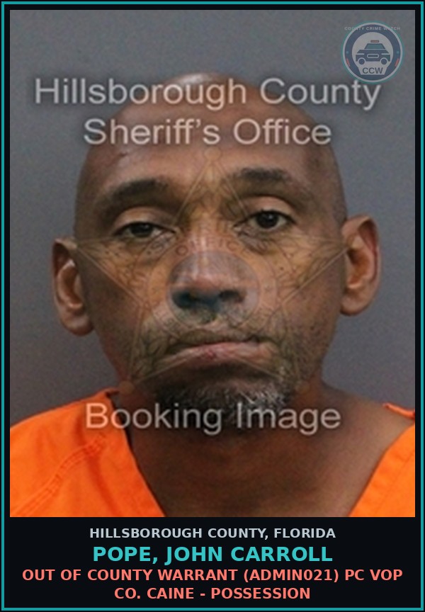 Booking mugshot of POPE, JOHN CARROLL in Hillsborough County