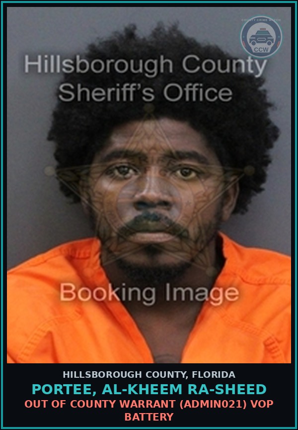 Booking mugshot of PORTEE, AL-KHEEM RA-SHEED in Hillsborough County