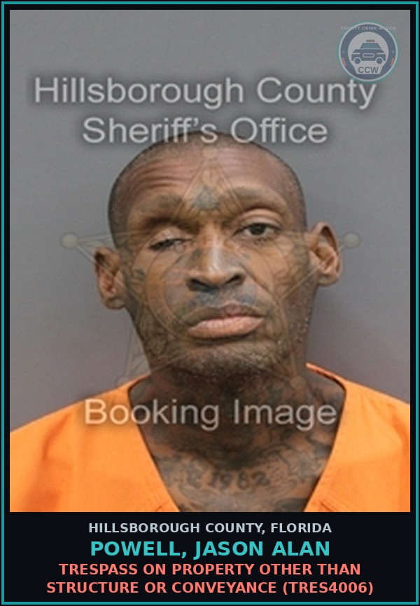 Booking mugshot of POWELL, JASON ALAN in Hillsborough County