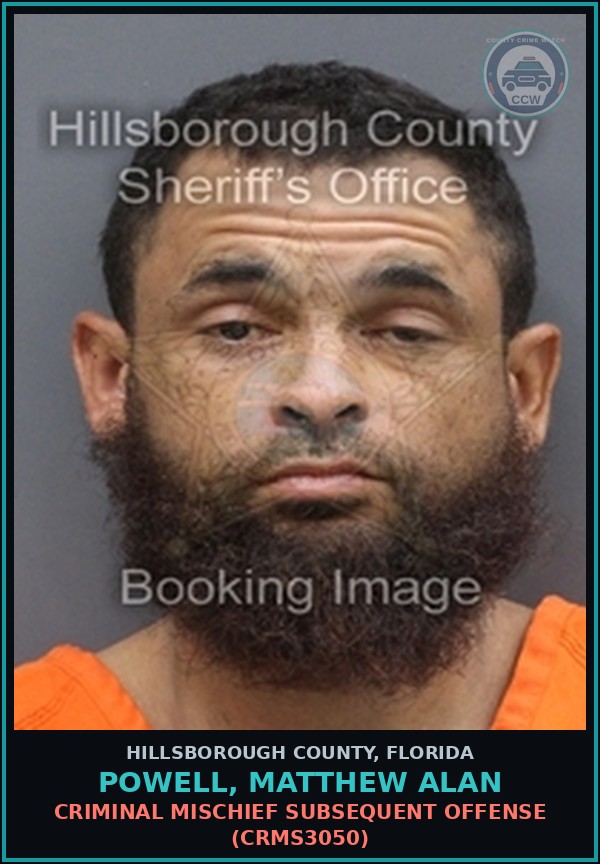 Booking mugshot of POWELL, MATTHEW ALAN in Hillsborough County