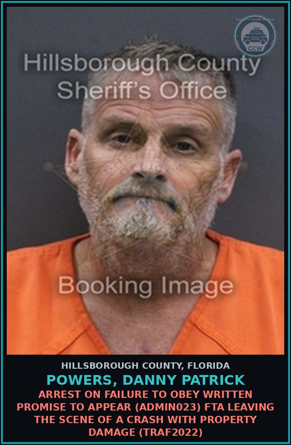 Booking mugshot of POWERS, DANNY PATRICK in Hillsborough County