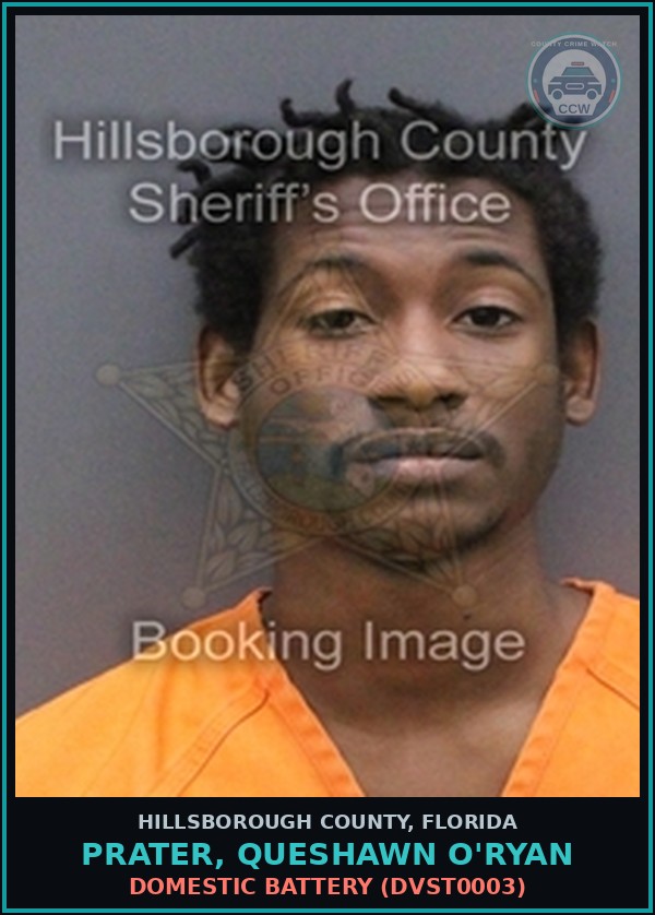 Booking mugshot of PRATER, QUESHAWN O'RYAN in Hillsborough County