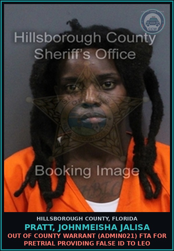 Booking mugshot of PRATT, JOHNMEISHA JALISA in Hillsborough County