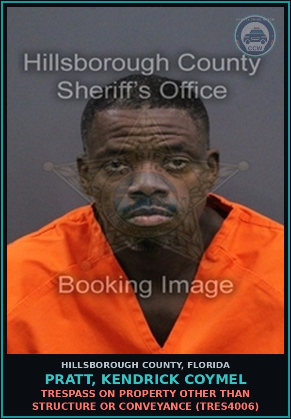 Booking mugshot of PRATT, KENDRICK COYMEL in Hillsborough County