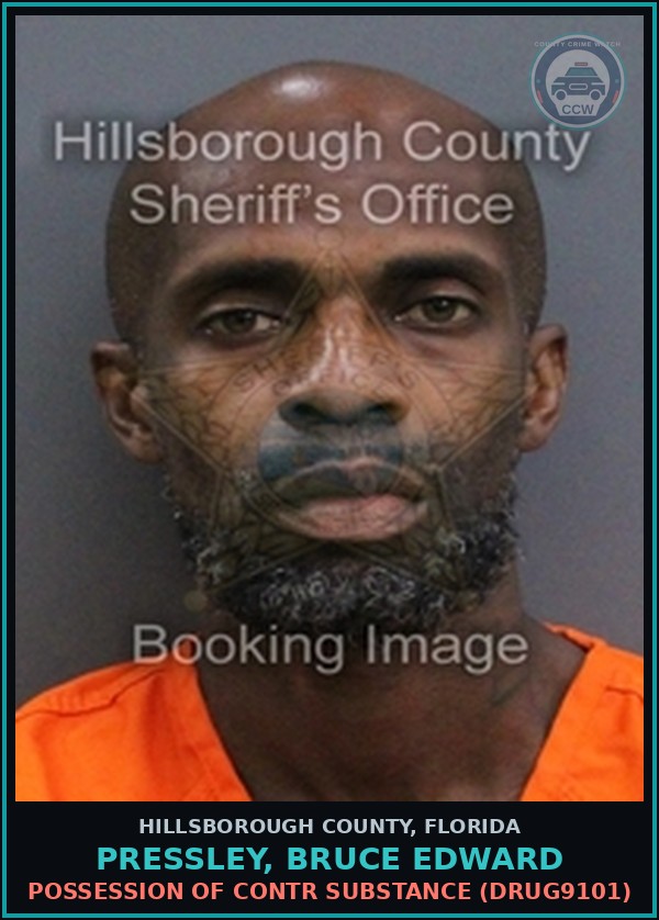 Booking mugshot of PRESSLEY, BRUCE EDWARD in Hillsborough County