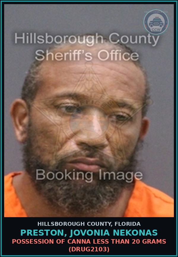 Booking mugshot of PRESTON, JOVONIA NEKONAS in Hillsborough County