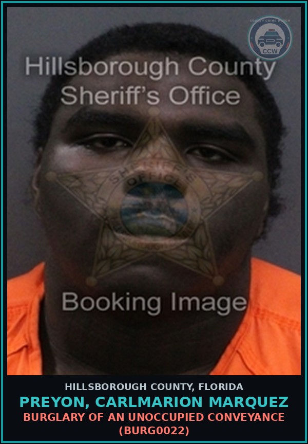 Booking mugshot of PREYON, CARLMARION MARQUEZ in Hillsborough County