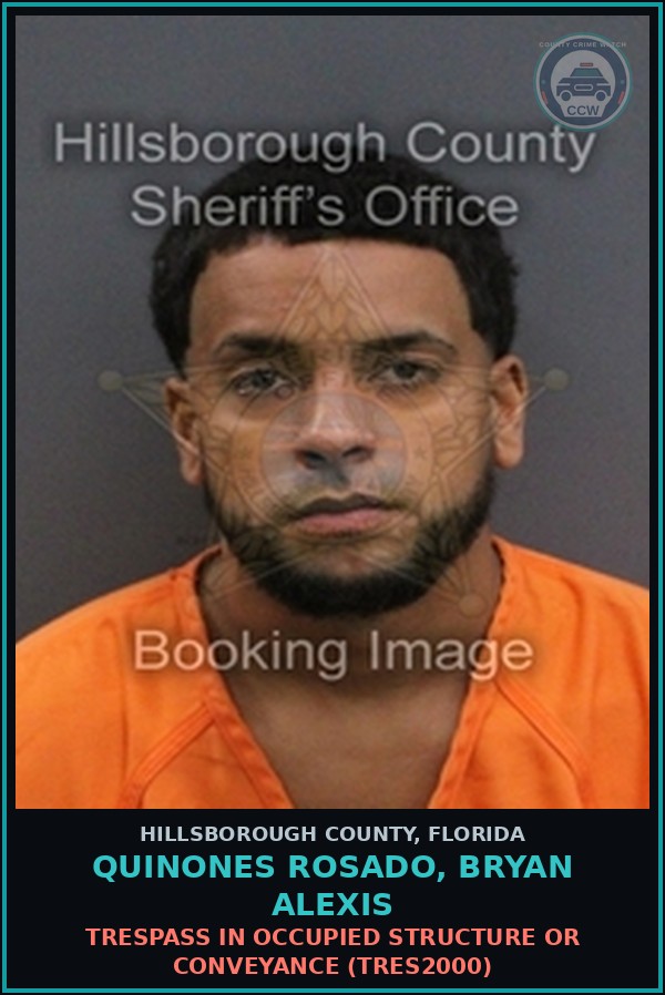 Booking mugshot of QUINONES ROSADO, BRYAN ALEXIS in Hillsborough County