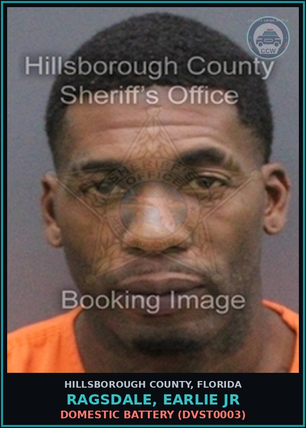 Booking mugshot of RAGSDALE, EARLIE JR in Hillsborough County