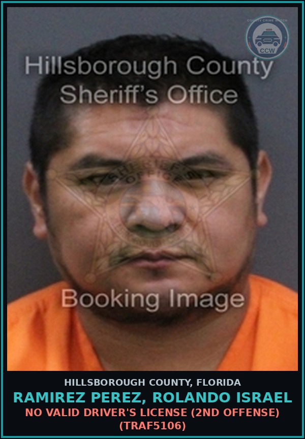 Booking mugshot of RAMIREZ PEREZ, ROLANDO ISRAEL in Hillsborough County