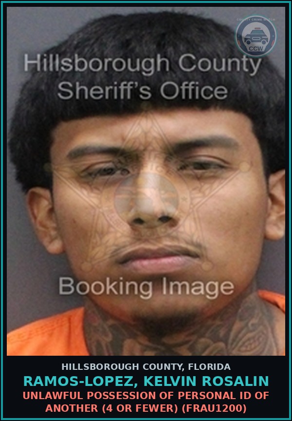 Booking mugshot of RAMOS-LOPEZ, KELVIN ROSALIN in Hillsborough County