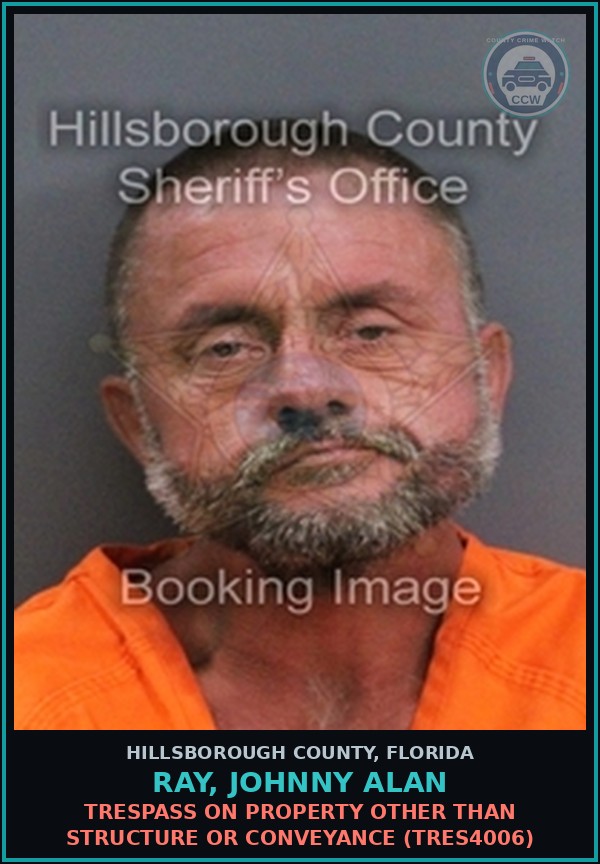 Booking mugshot of RAY, JOHNNY ALAN in Hillsborough County