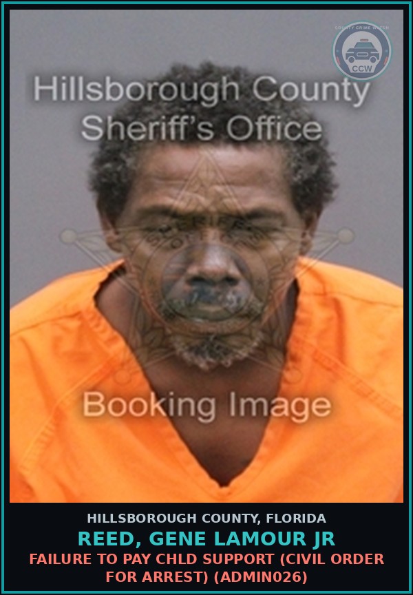 Booking mugshot of REED, GENE LAMOUR JR in Hillsborough County